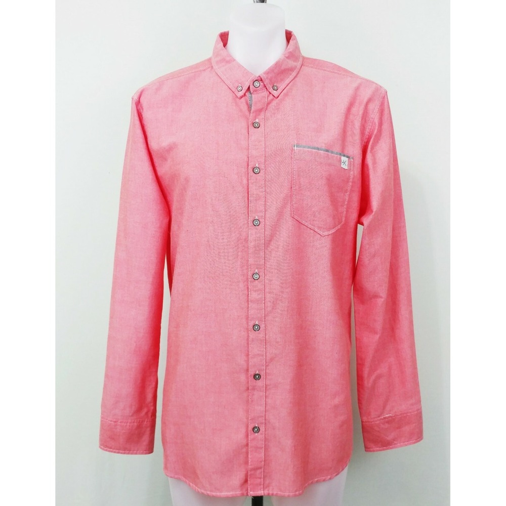WX‎ Depart West Men Casual Dress Shirt, Size XL, Red, 100% Cotton